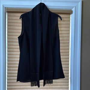 CAbi Black Sleeveless Tank Top with Flowing Fringe